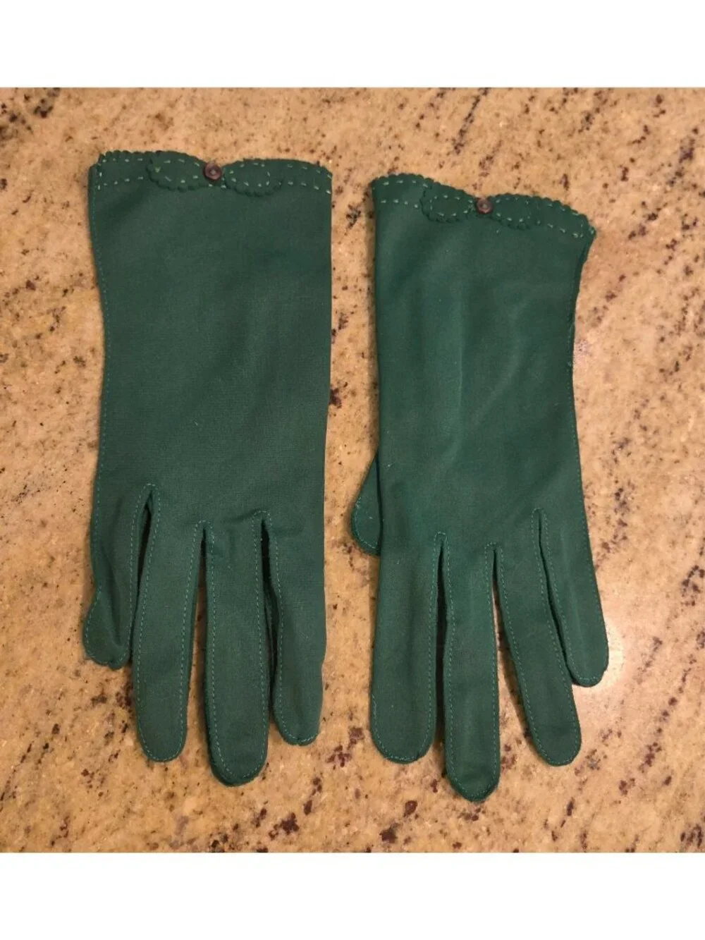 New! Vintage Women's Size M Green Nylon Stretch Formal Gloves Bow Wrist...
